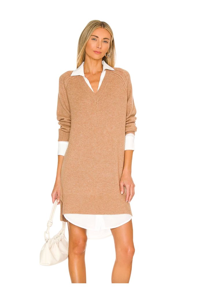 Brochu Walker Looker Vee Dress Camel White Nwt - Size Xs